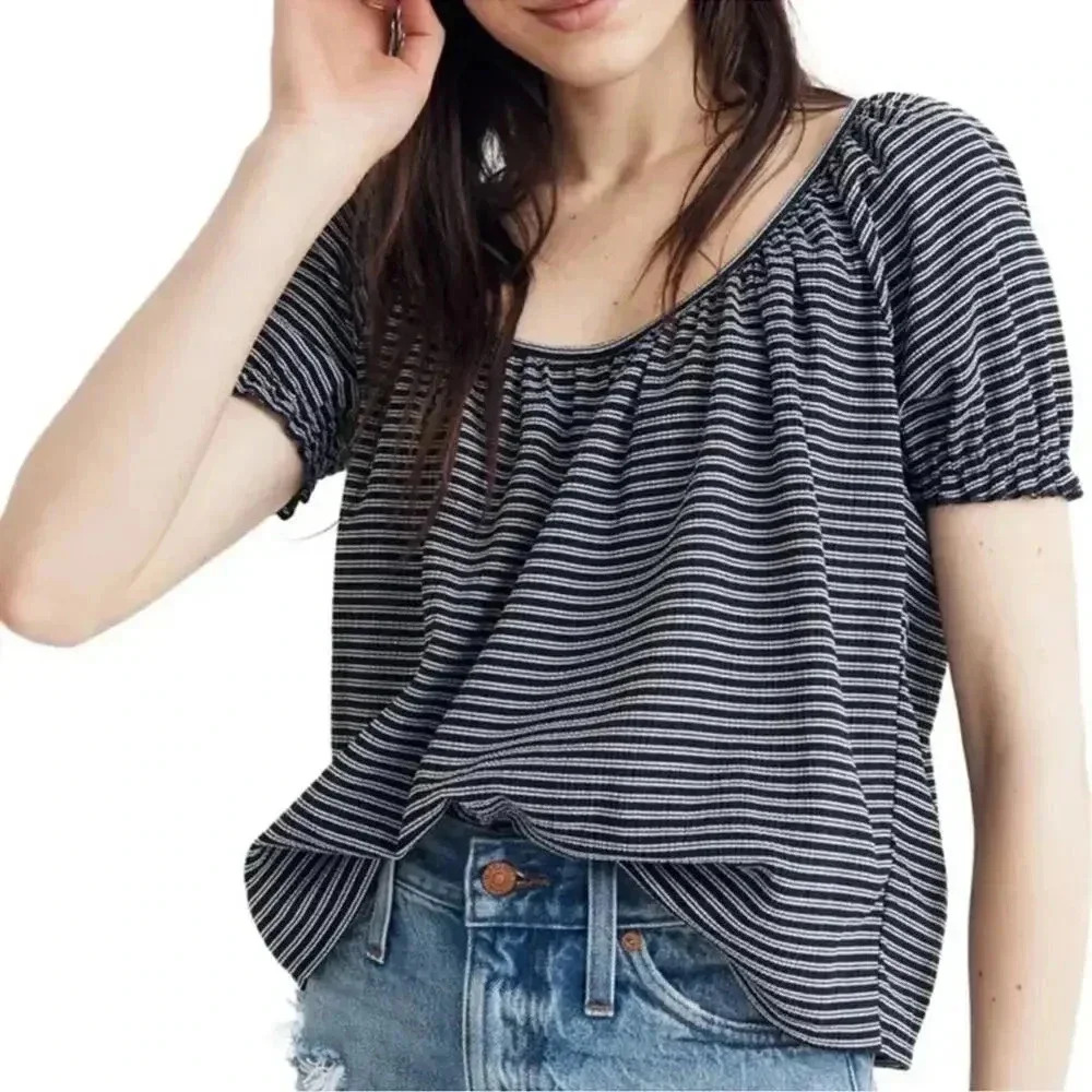 Madewell Texture & Thread Short Sleeve Peasant Blouse Top Small